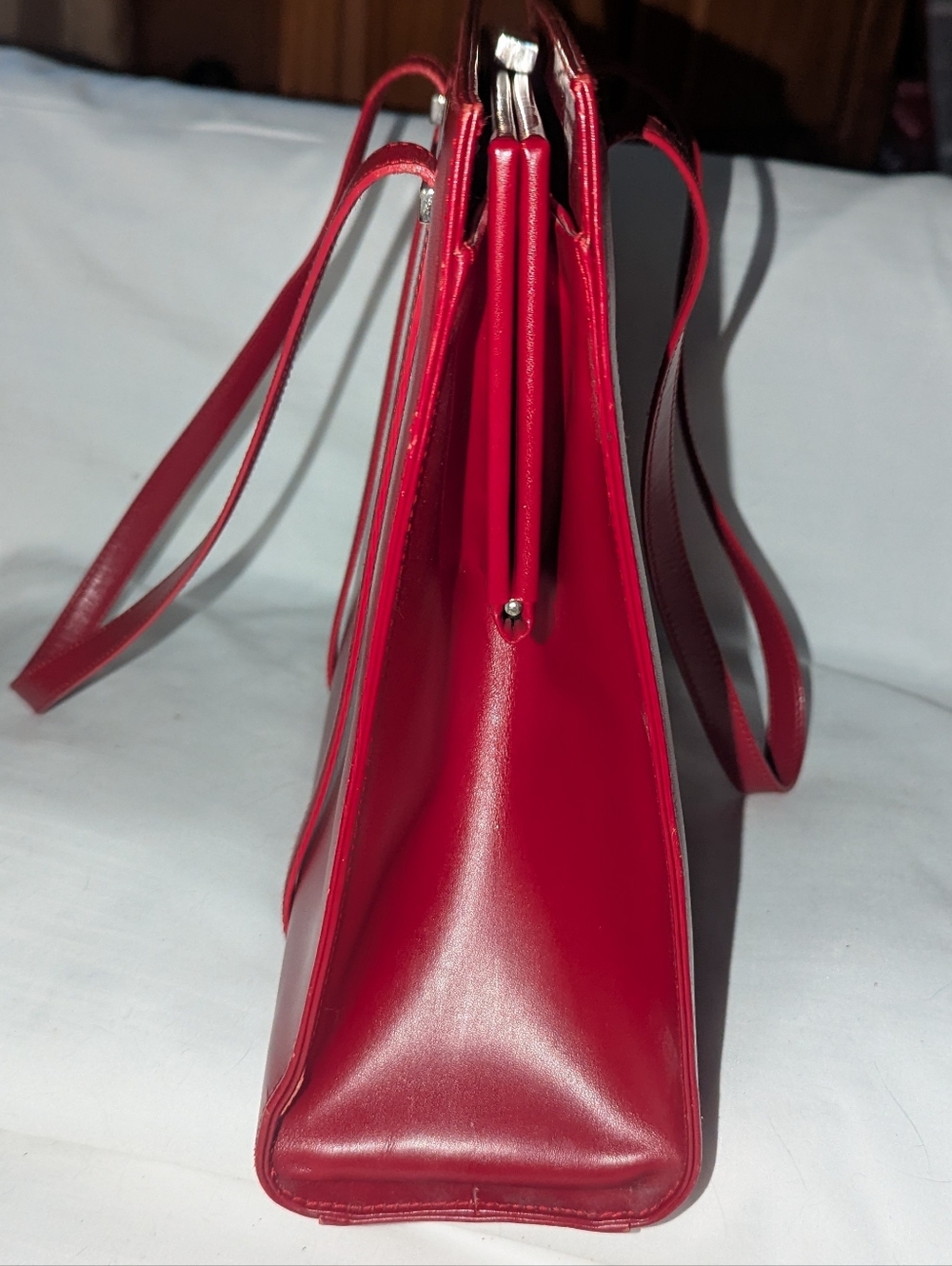 Vintage T Anthony LTD Italy Red Leather Structured Tote Bag - Picture 5 of 12